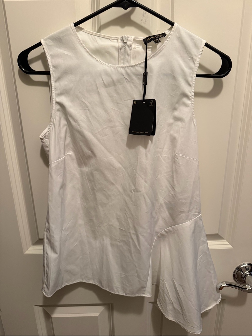 Massimo Dutti White Sleeveless Asymmetric-Hem Tank Top